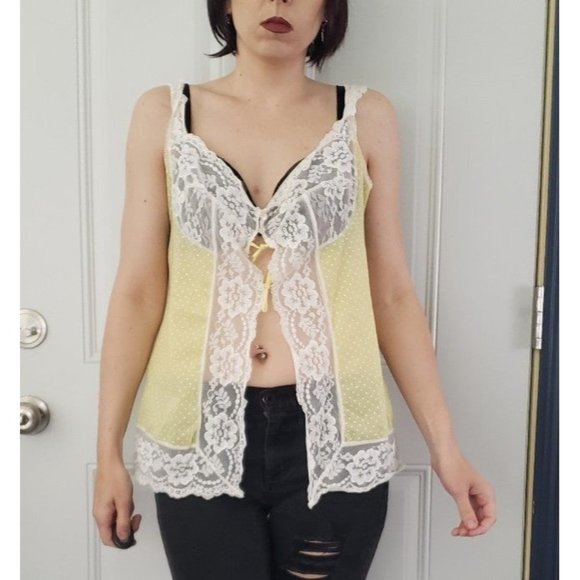 Vintage Other - 70s Yellow Sheer Lacy‎ Babydoll Top
